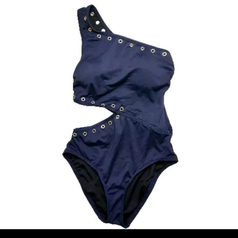 Michael Michael Kors Womens Navy Grommet Cut Out One Piece Swimsuit-Size XS